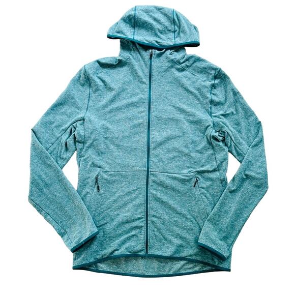 Lululemon Surge Warm Full Zip Heathered Laguna Size Medium Green Blue Rulu Hood - Picture 2 of 9